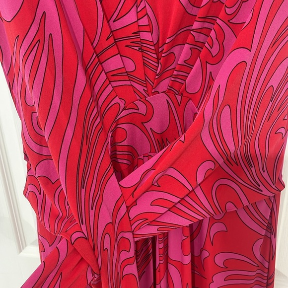 Michael by Michael Kors Red and Pink Print High-Low Wrap Dress - Picture 4 of 7